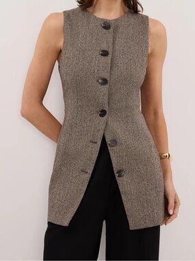 Dissh Franki Sleeveless chocolate Tweed Button-Front tunic vest. Size 4